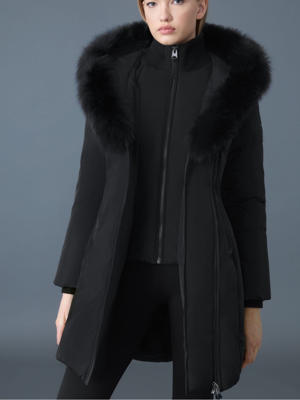 Mackage Black Puffer Jacket with Fur Trim and Hood